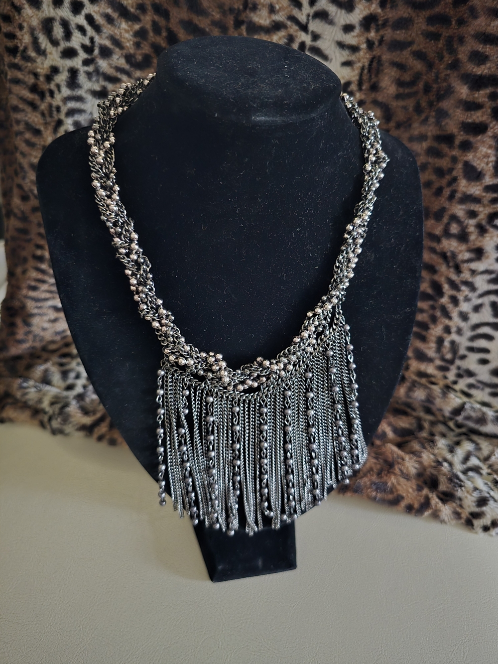 Silver Statement Fringe Bib Necklace